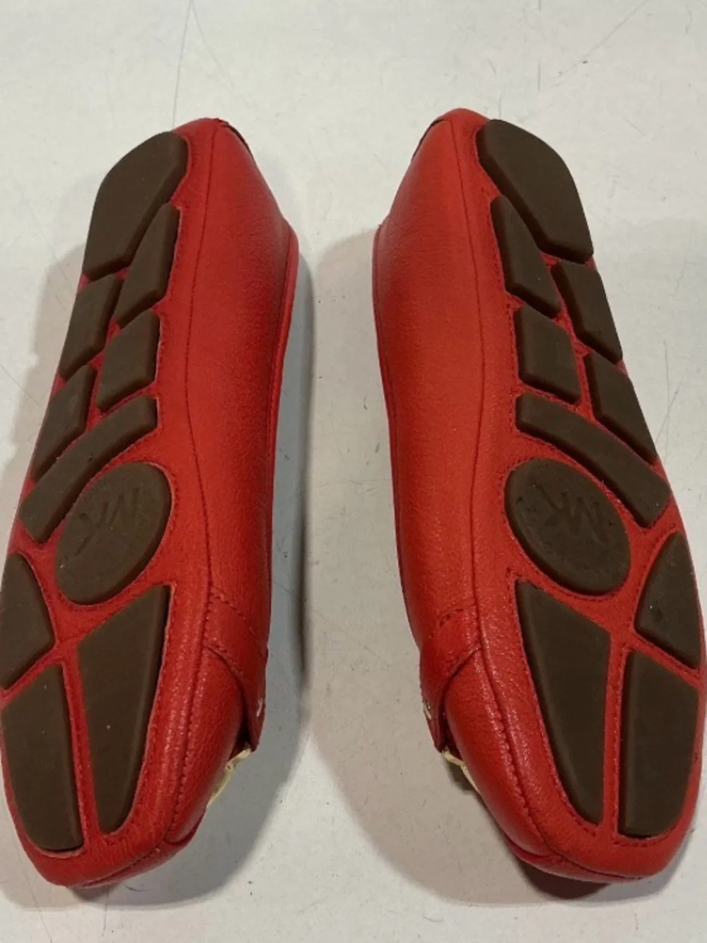 Michael Kors Red Leather MK Logo Driving Flats